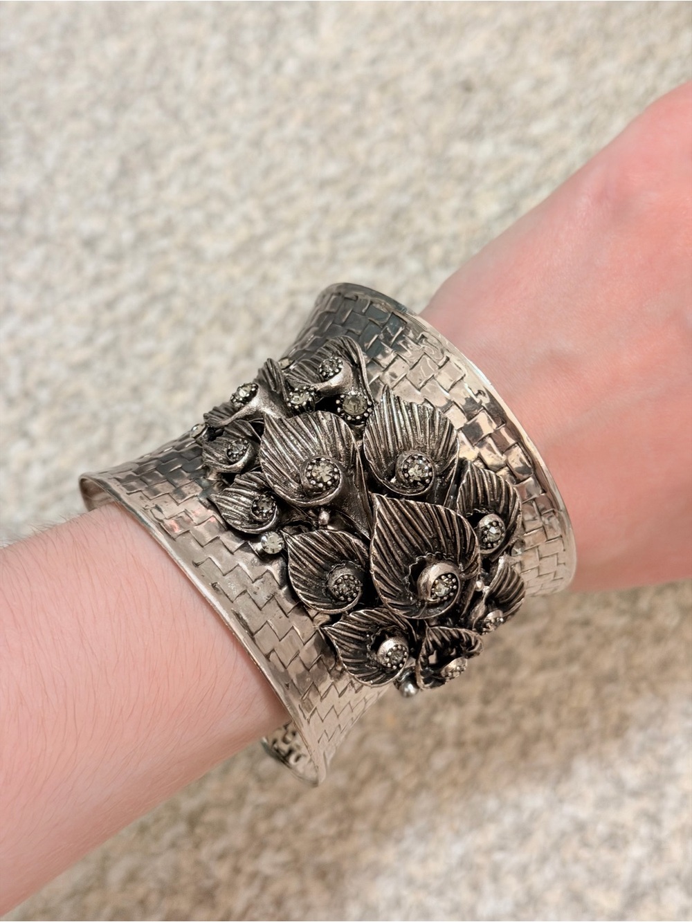 Silver-Tone Floral Cuff Bracelet - Elegant Women's Jewelry